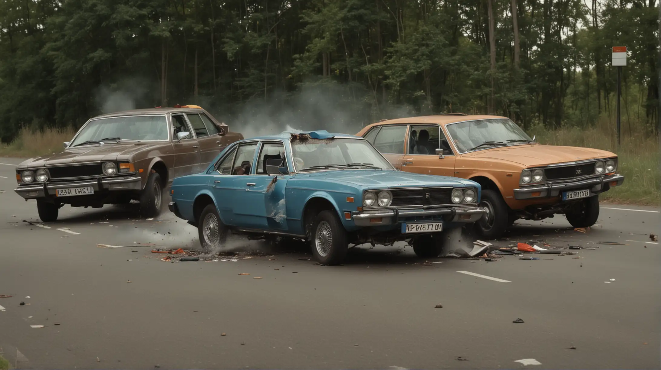 Vintage Car Crash Scene in Super Panavision 70 Style