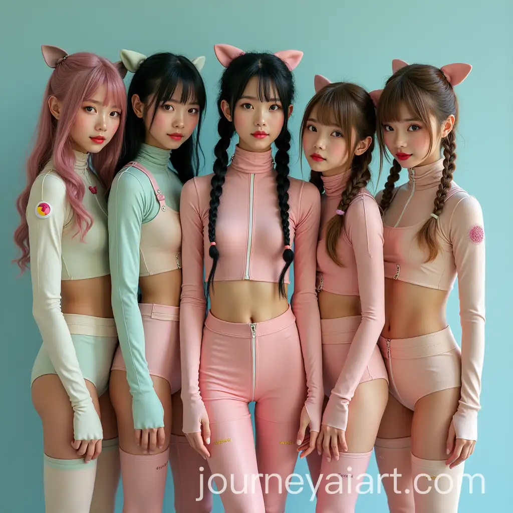 Five-Young-Asian-Women-in-Futuristic-Costumes-with-Diverse-Hairstyles