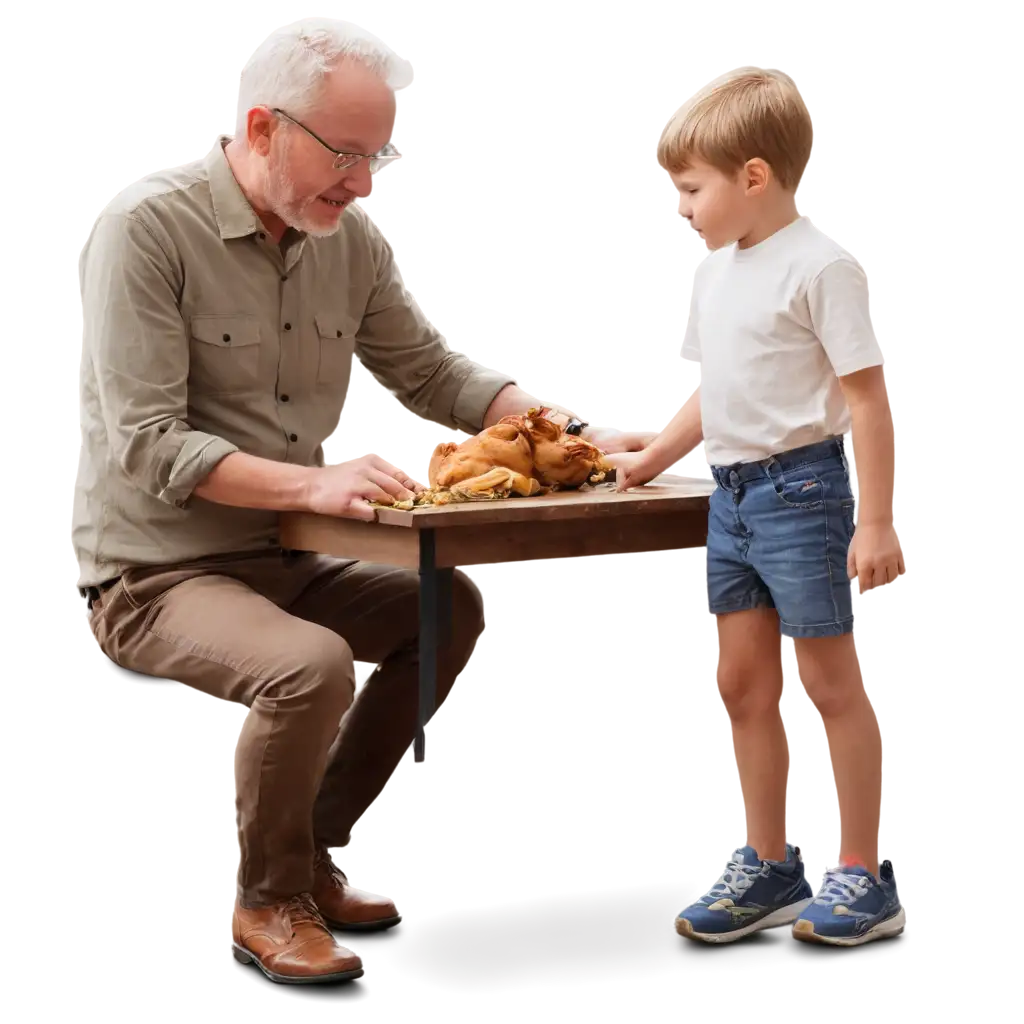 Heartwarming-Dad-and-Son-Chicken-Dinner-PNG-for-FamilyThemed-Designs