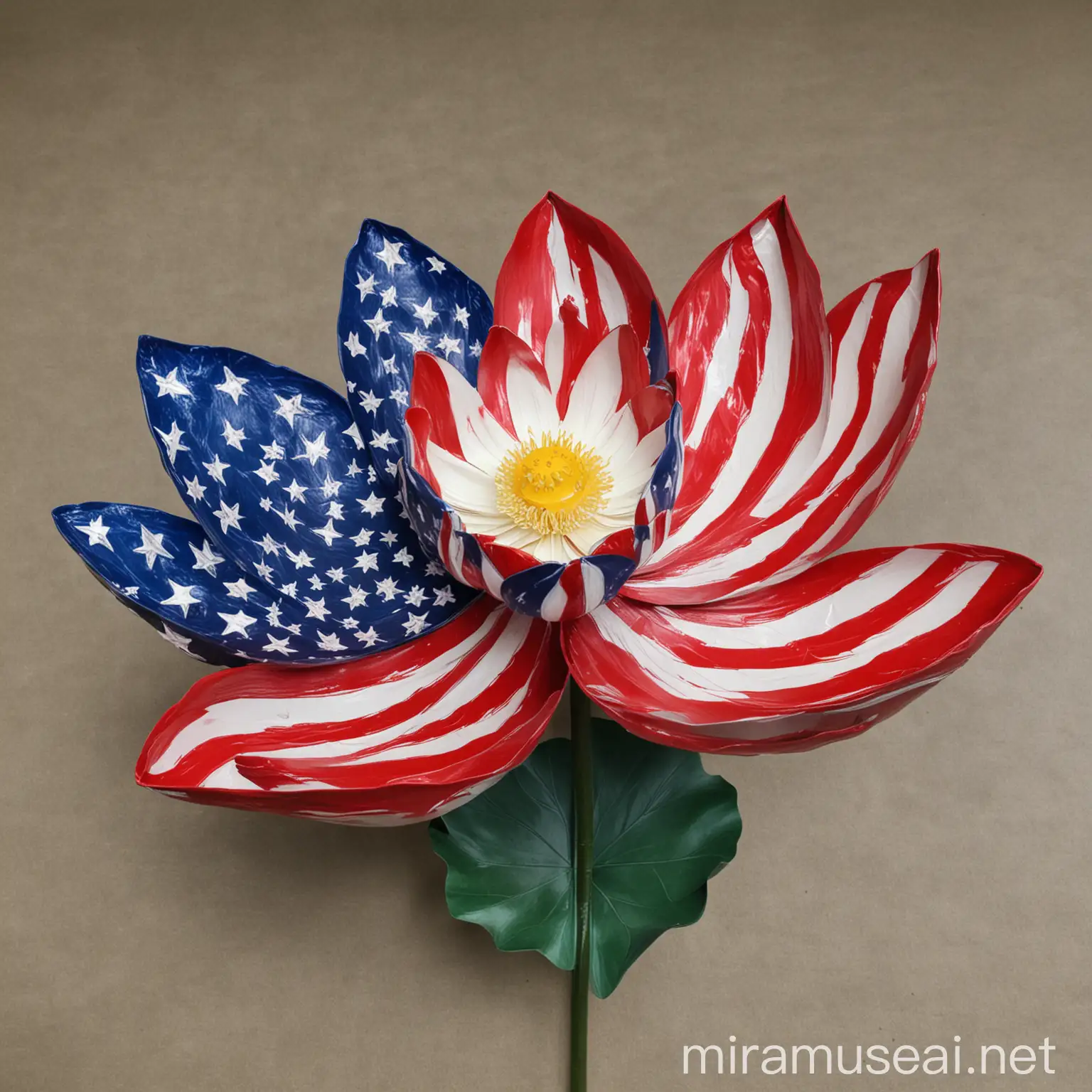 Large Lotus Flower with American Flag Design Petals