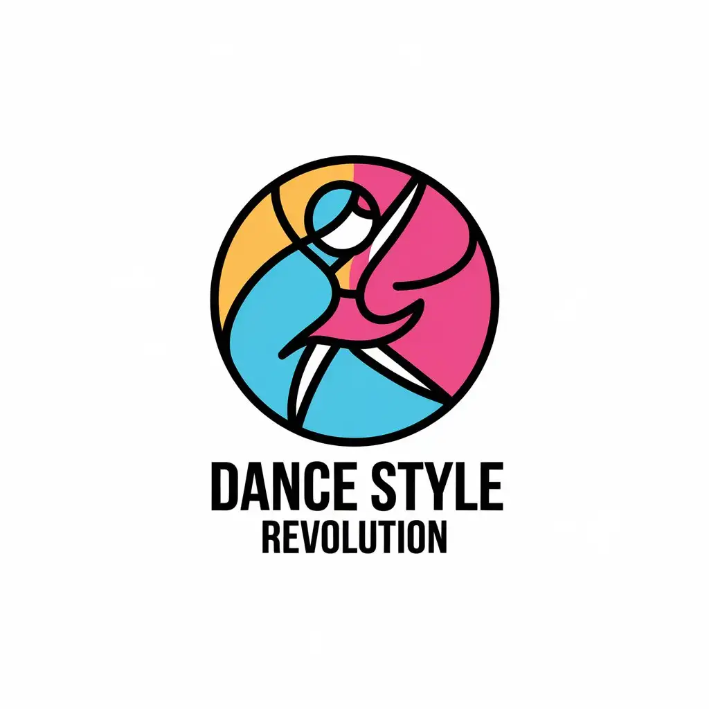 a vector logo design,with the text "Dance Style Revolution", main symbol:Dance power girl In a circle,Moderate,clear background