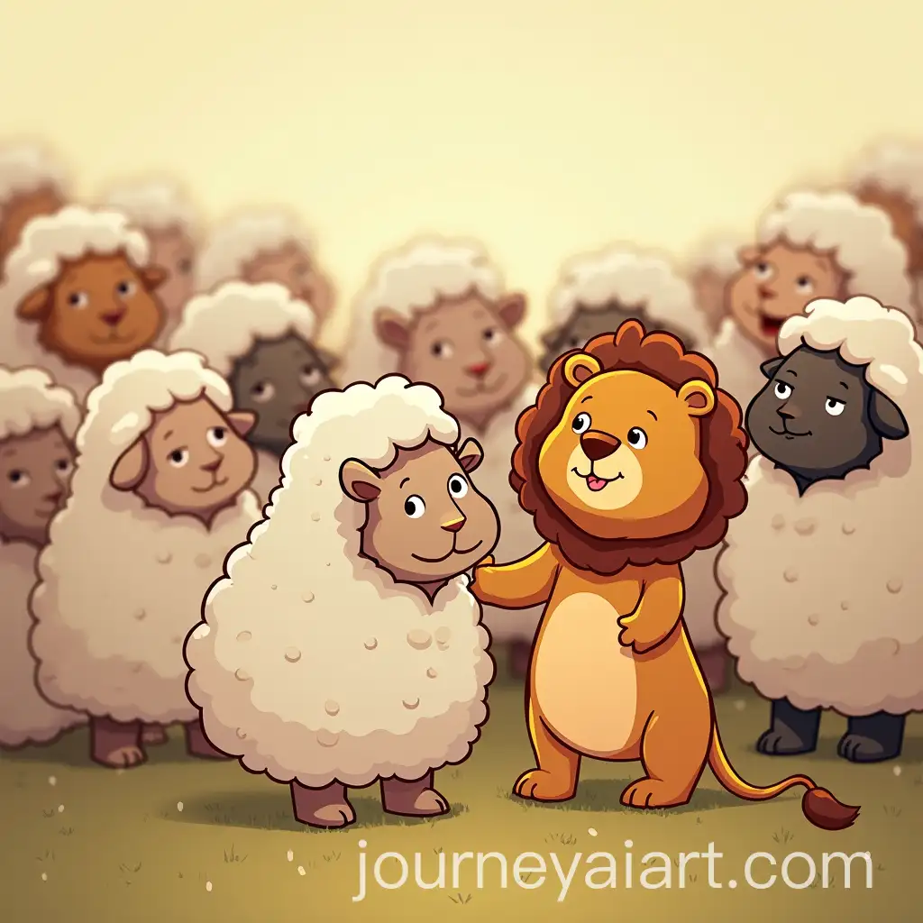 Cartoon-Scene-of-Animals-in-Sheep-Costumes-with-a-Lion-Revealed