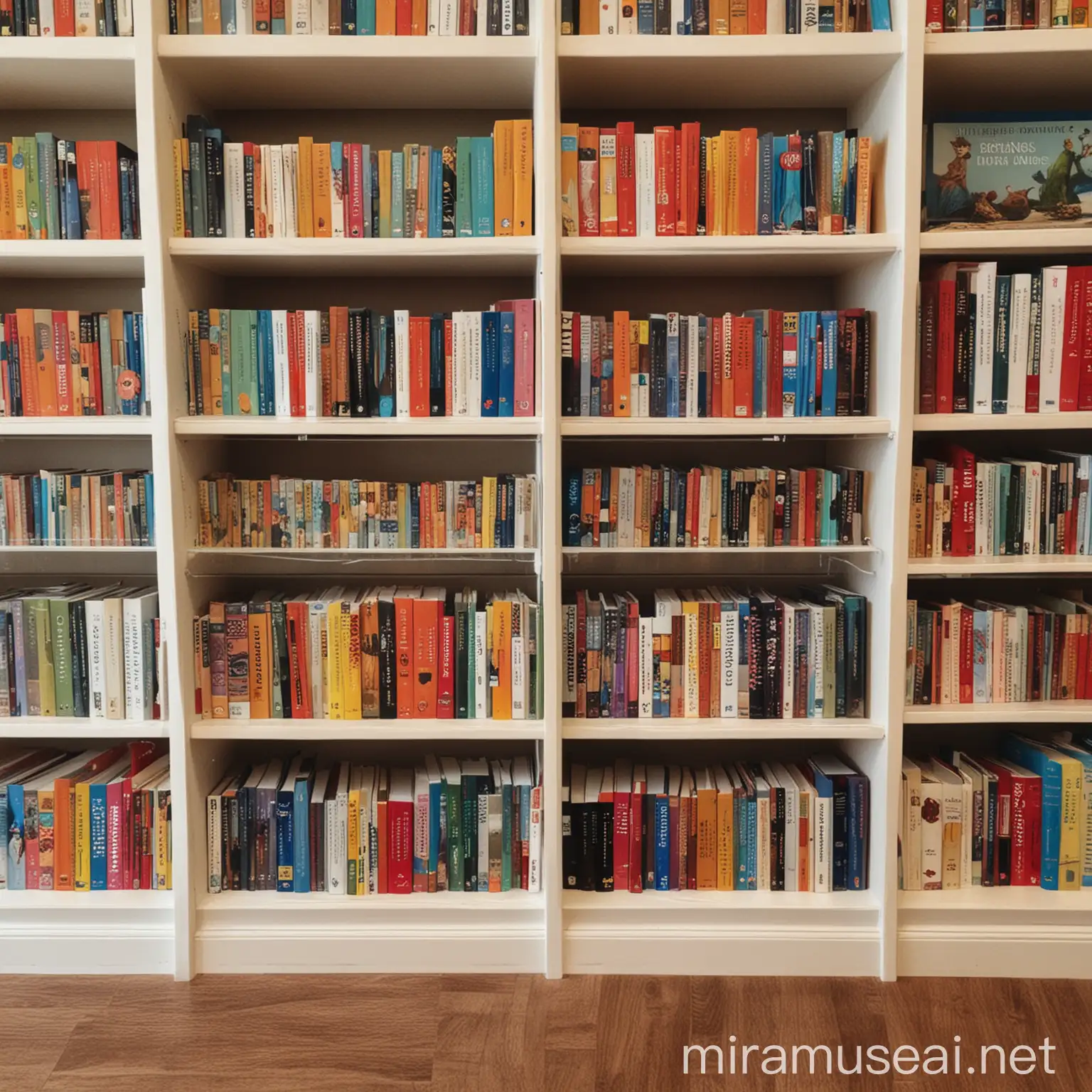 Colorful Childrens Books Arranged on Bookshelves