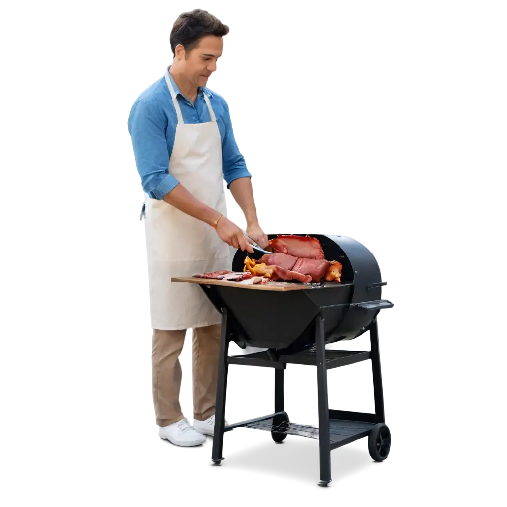 PNG-Image-of-a-Father-Cutting-Meat-on-a-Barbecue-Board-HighQuality-Illustration