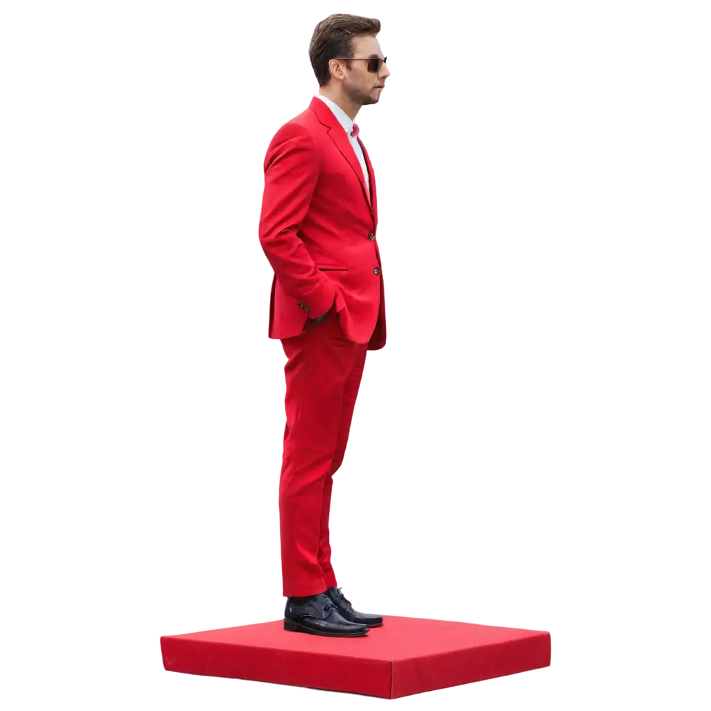 a man standing on the podium with red suit.