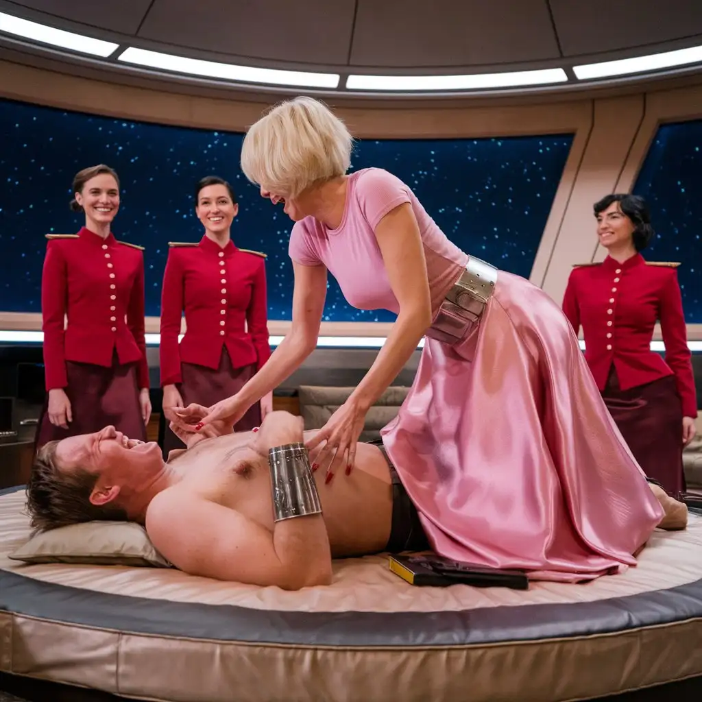 Luxury-Spaceship-Lounge-with-Laughing-Man-and-Futuristic-Women-in-Pink-and-Red-Outfits