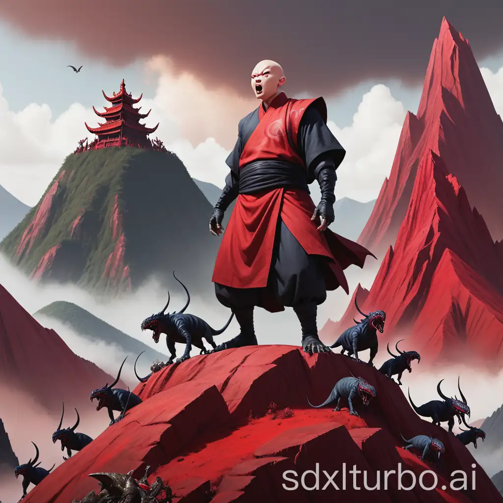 Bald-Yudabo-Standing-on-Red-Mountain-Overlooking-Roaring-Creatures