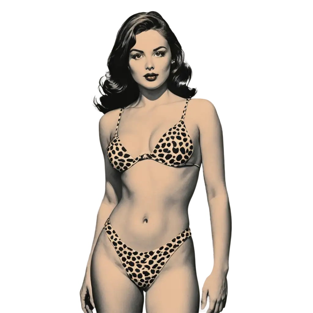 Pop-Art-PNG-Drawing-of-Vintage-Hot-Girl-in-Bikini-Vibrant-HighQuality-Image-for-Digital-Use