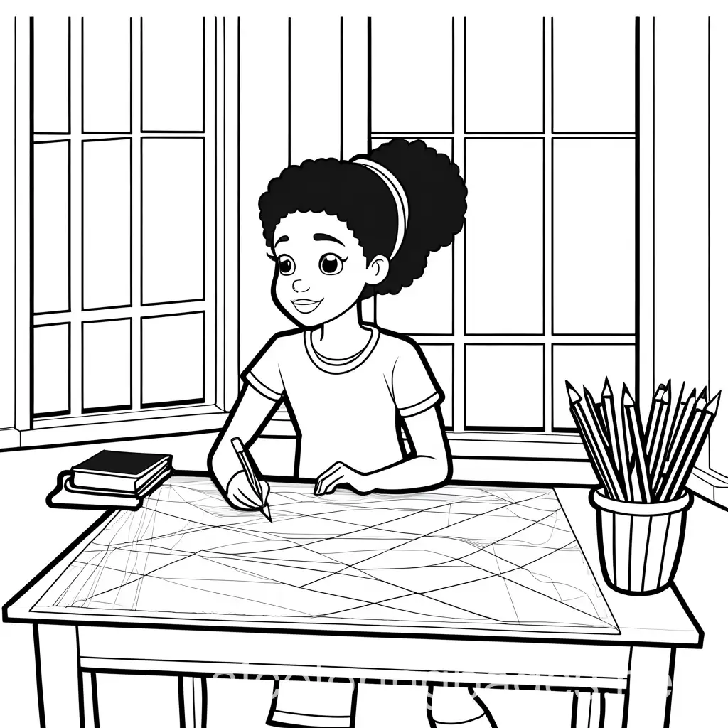 Young-Black-Girl-Coloring-Page-with-Crumpled-Paper-on-Drafting-Table