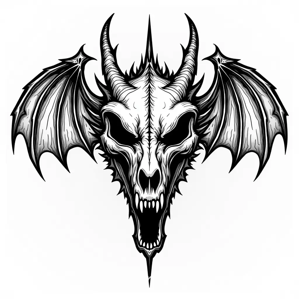 Fantasy-Dragon-Skull-Ornament-in-Black-and-White