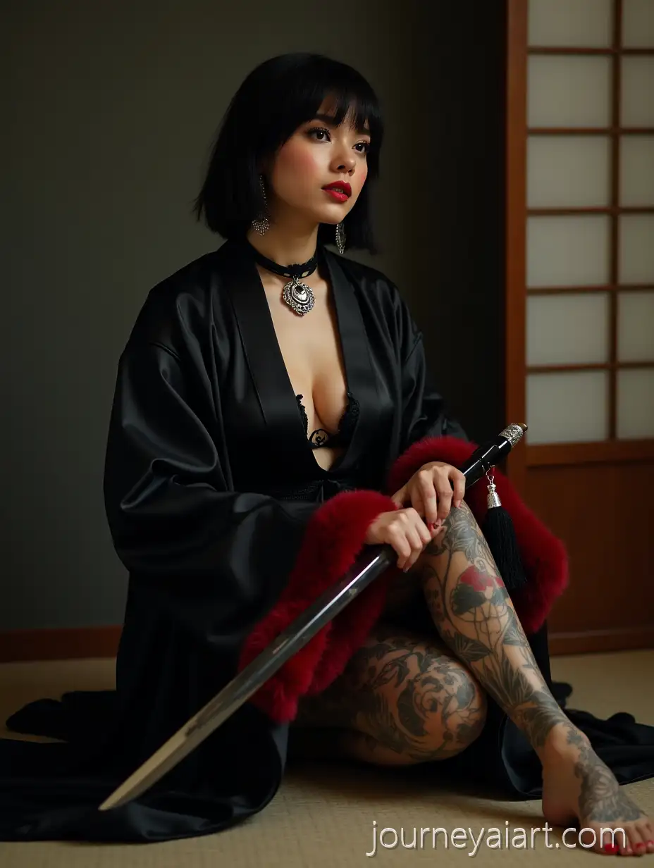 Young-ThaiJapaneseAI-Image-Prompt-Expansion-Woman-in-Kimono-with-Katana-Tattoos-and-Dramatic-Lighting