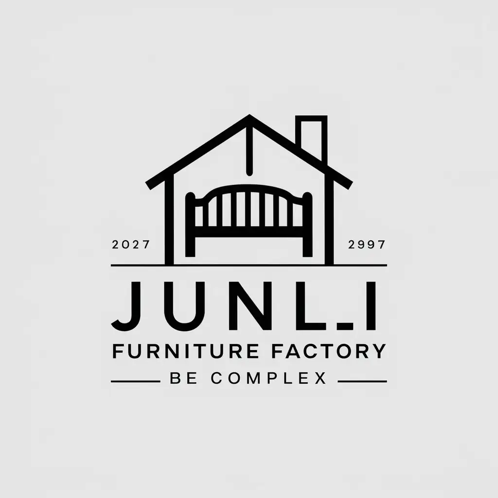 a vector logo design,with the text "Junli Furniture Factory", main symbol:bed,complex,be used in Construction industry,clear background