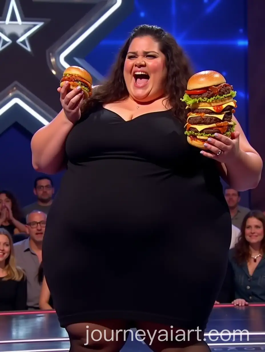 Obese-Woman-Holding-Towering-Burger-on-Americas-Got-Talent-Stage