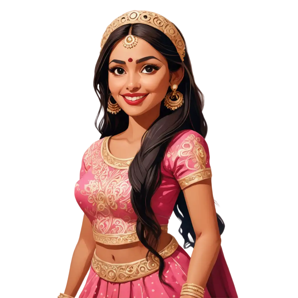 Vibrant-Indian-Wedding-Sangeet-Bride-Caricature-PNG-for-Stunning-Visuals