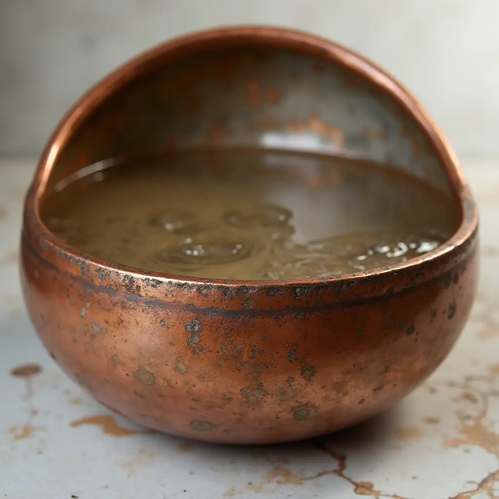 Oval Copper Bowl Filled with Water