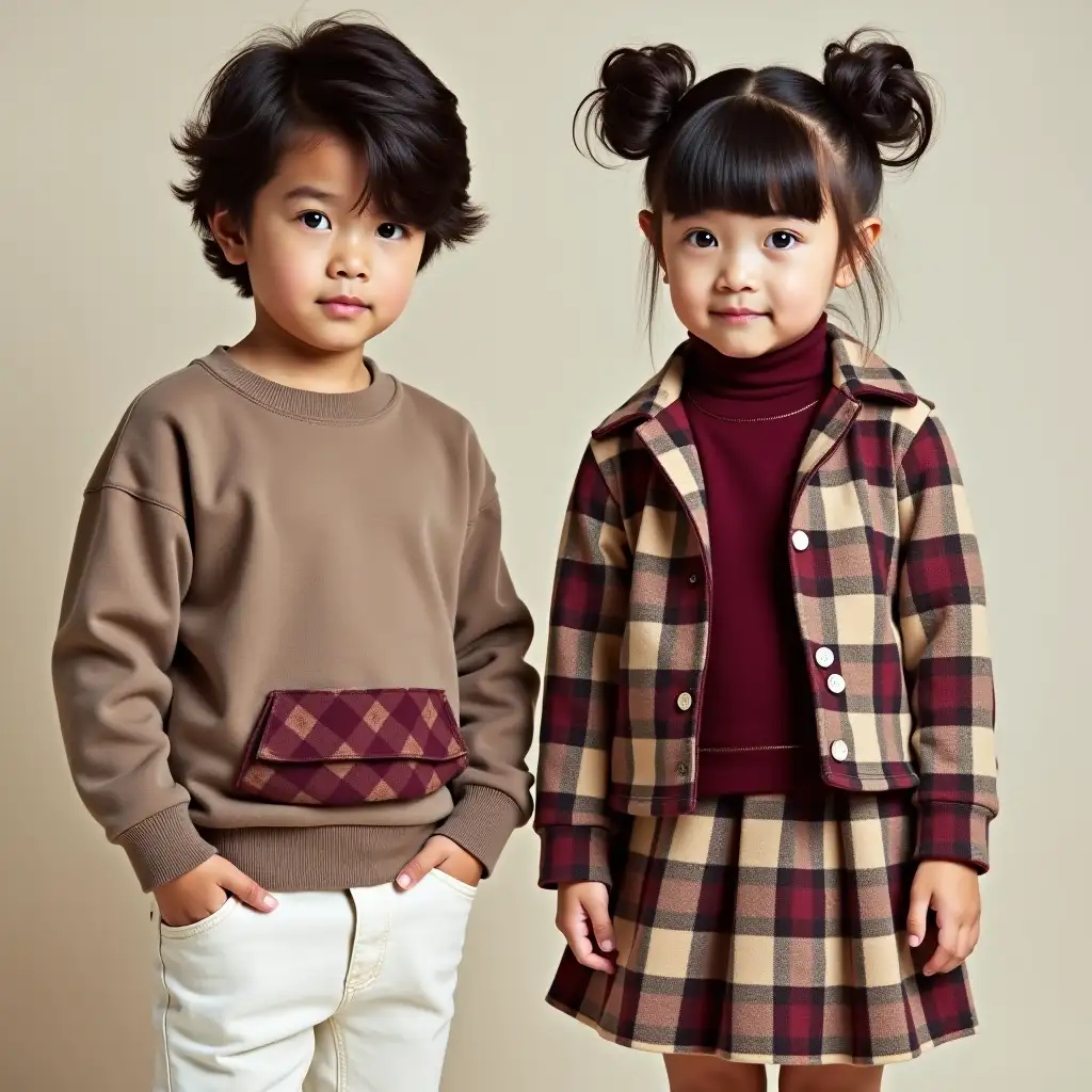 Trendy-Kids-Fashion-Boy-and-Girl-in-Mocha-and-Maroon-Outfits