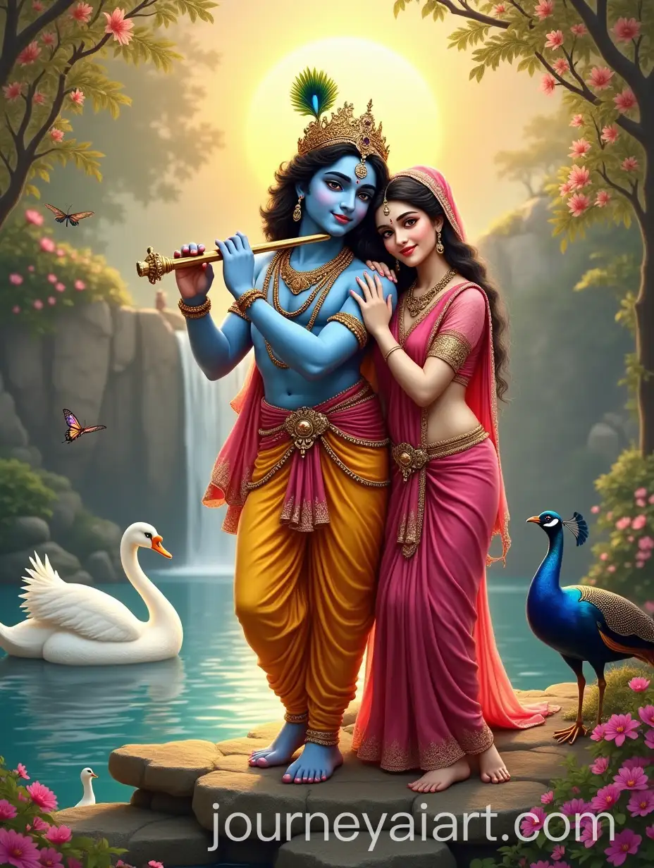 Divine-Love-Krishna-and-Radha-in-a-Serene-Garden-with-Vibrant-Nature