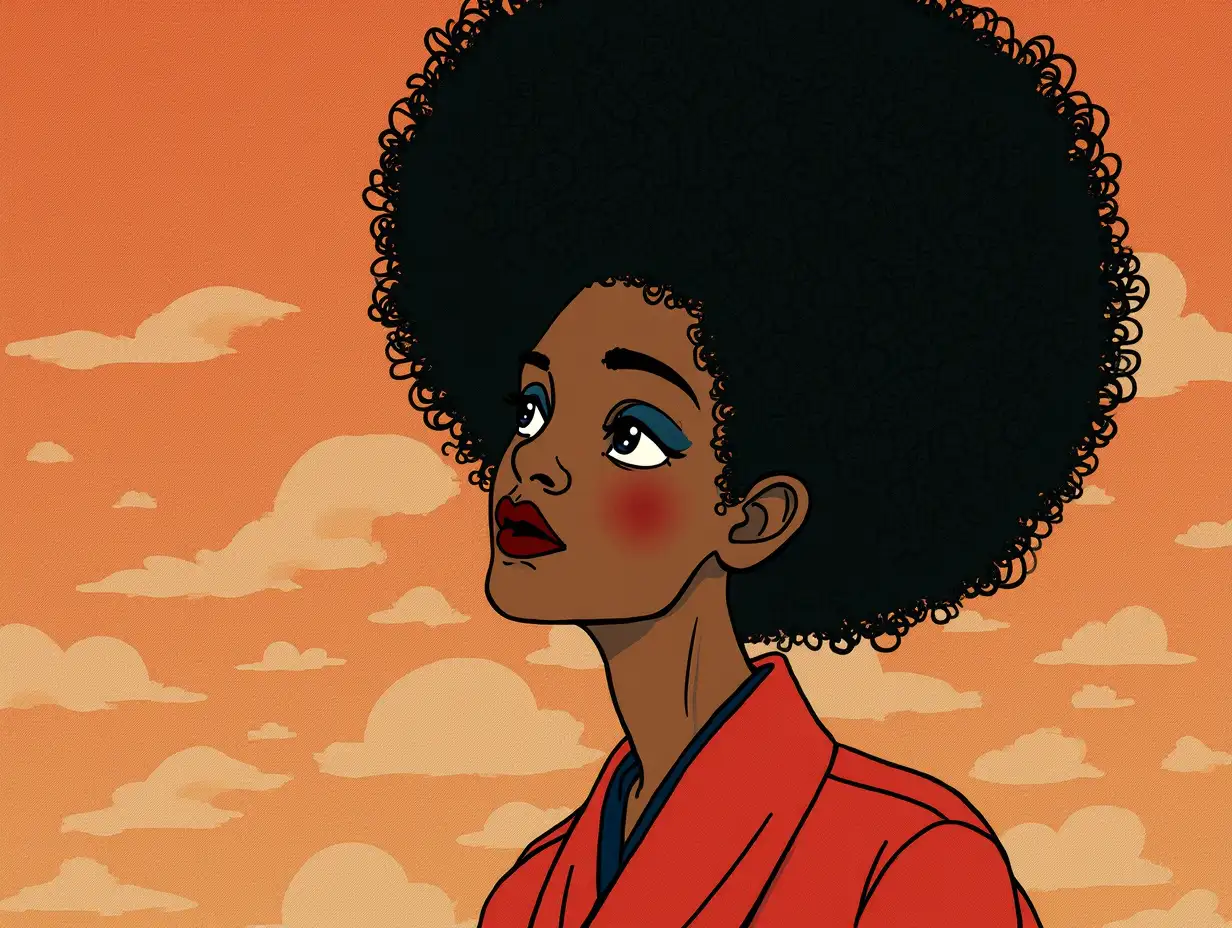 Surreal ukiyo-e, afro hair