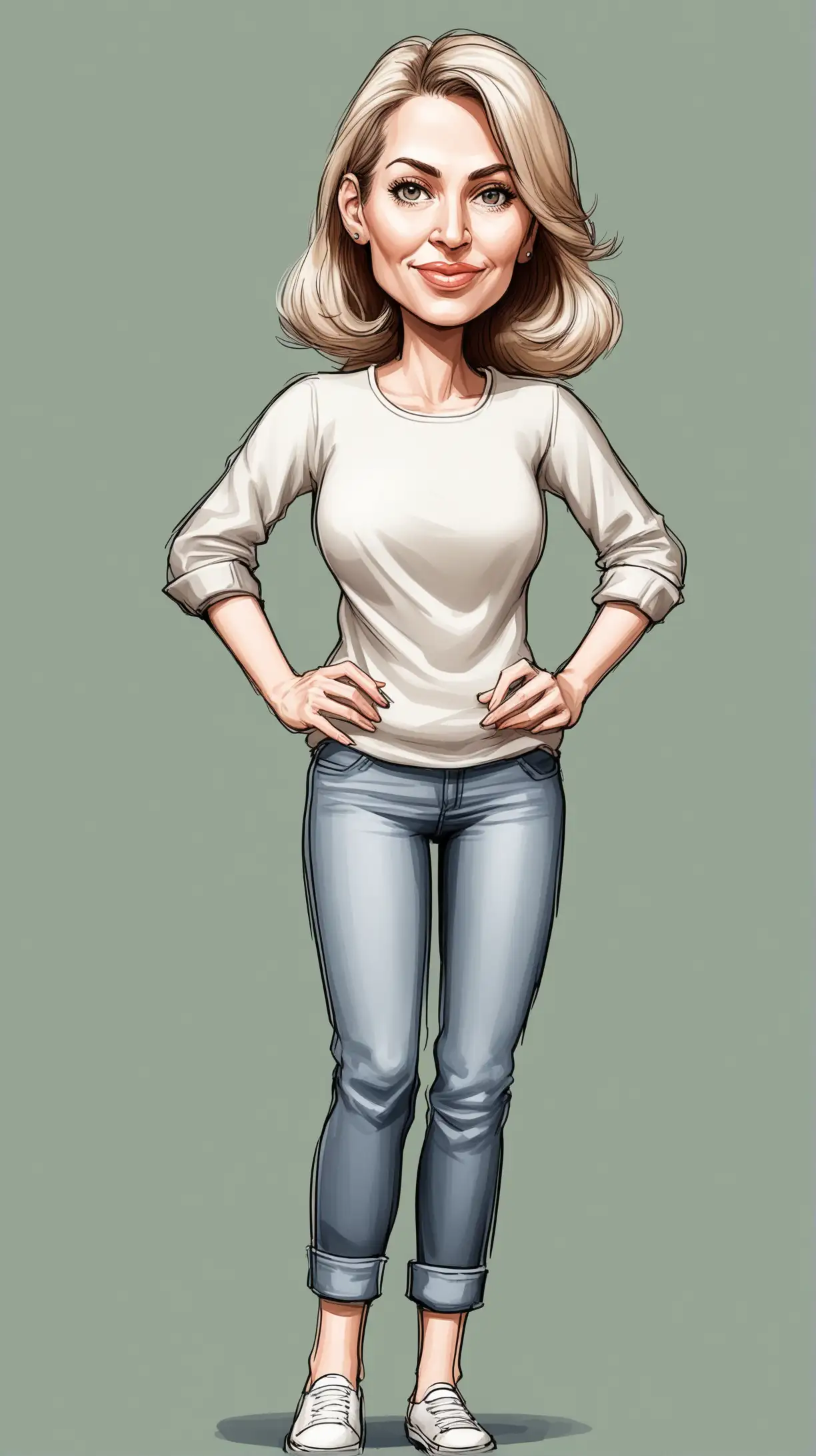 Casual White Woman Caricature in Relaxed Pose