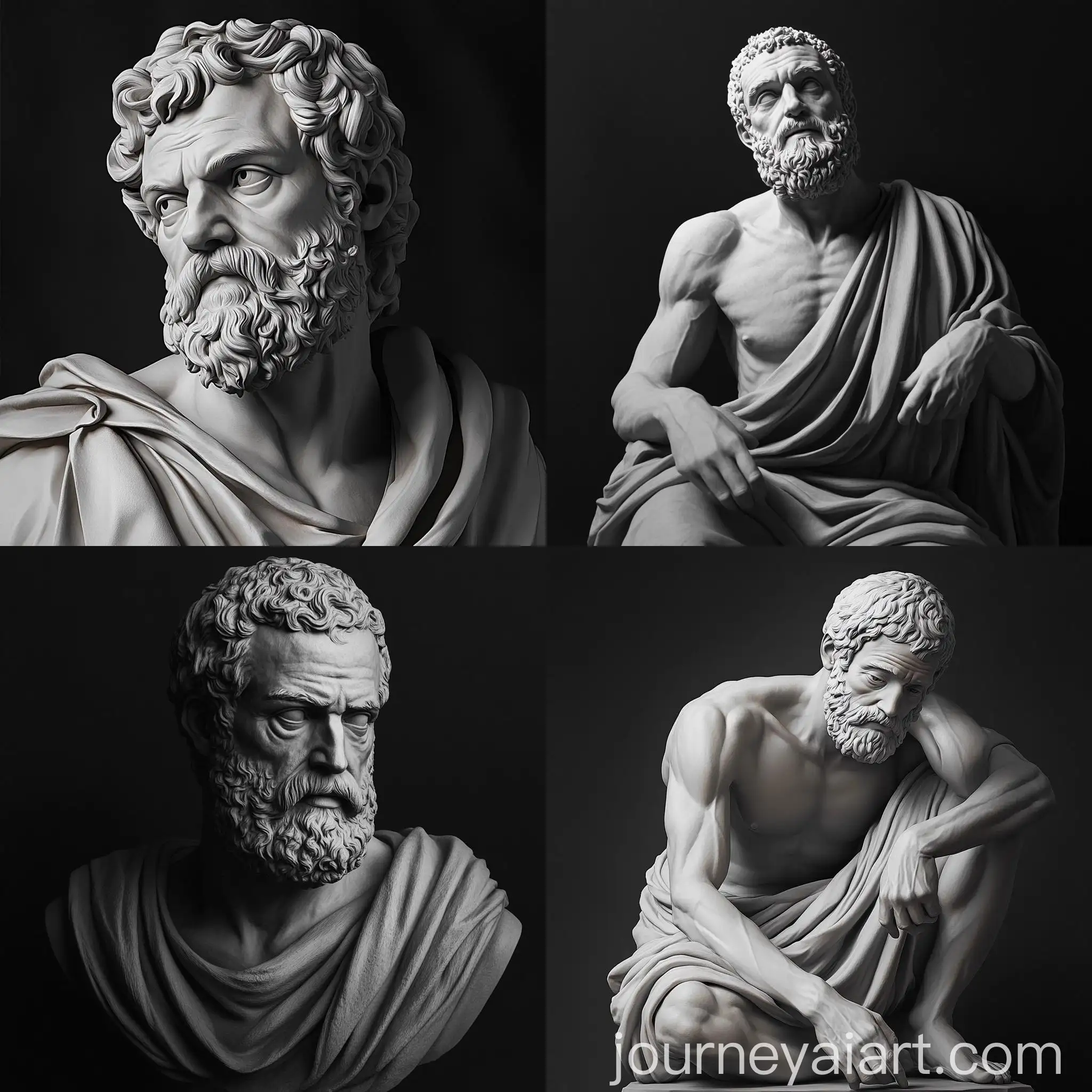 Hyper-Realistic-Black-and-White-Sculpture-of-Epictetus-Conveying-Resilience-and-Inner-Strength