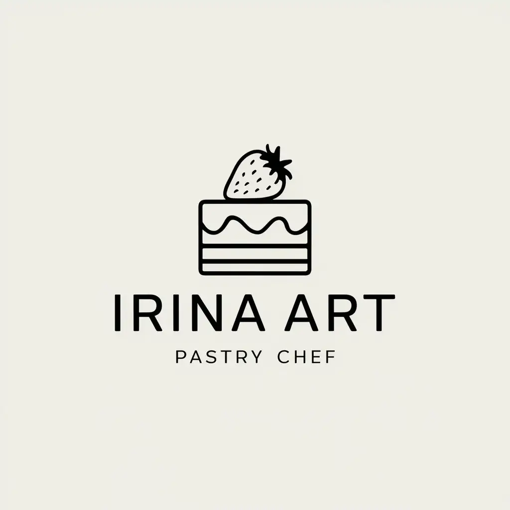 a logo design,with the text "Irina art", main symbol:Cake tile chocolate strawberry,Minimalistic,be used in pastry chef industry,clear background