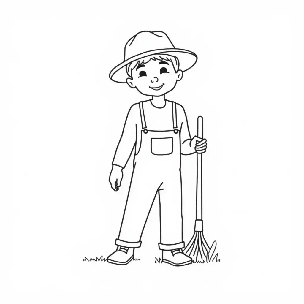 Farmer-Holding-a-Rake-for-Childrens-Coloring-Book