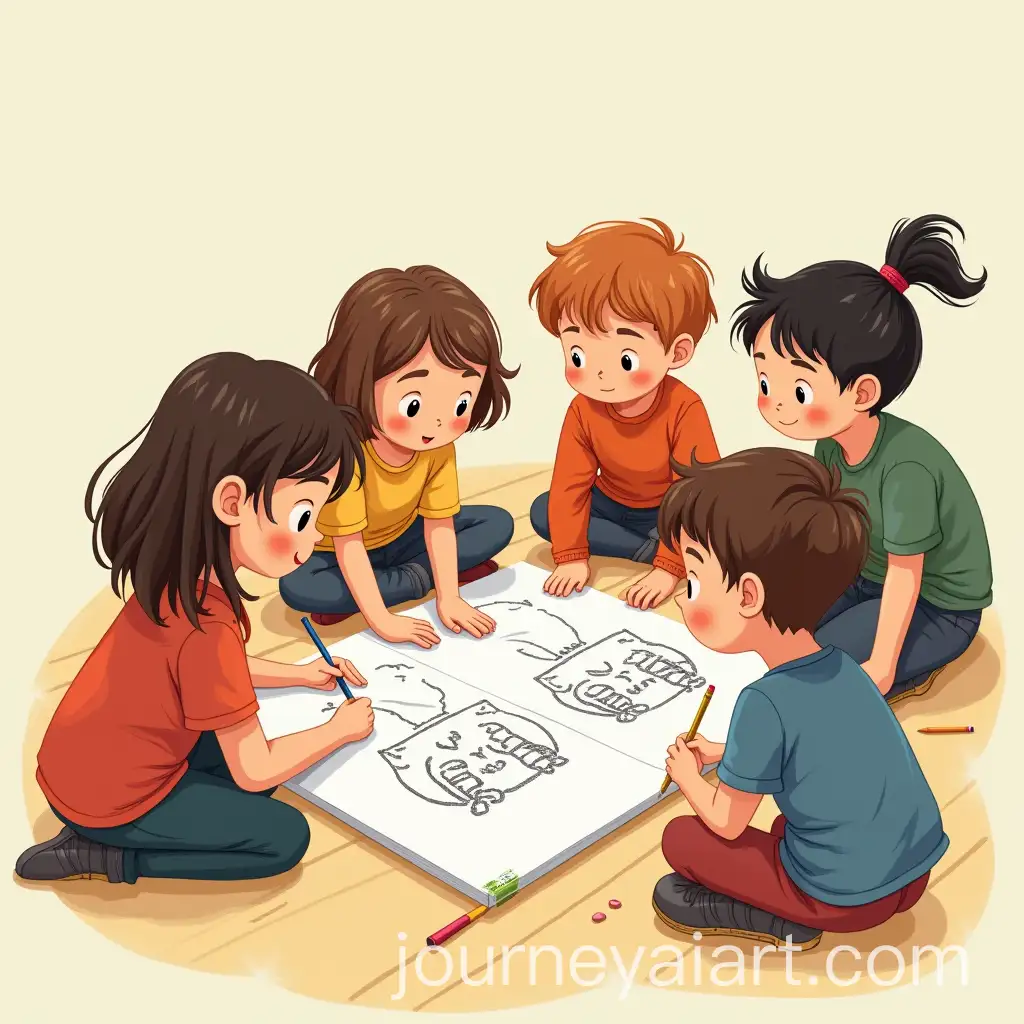 Smart-Children-Solving-a-Difficult-Task-in-Illustrative-Style