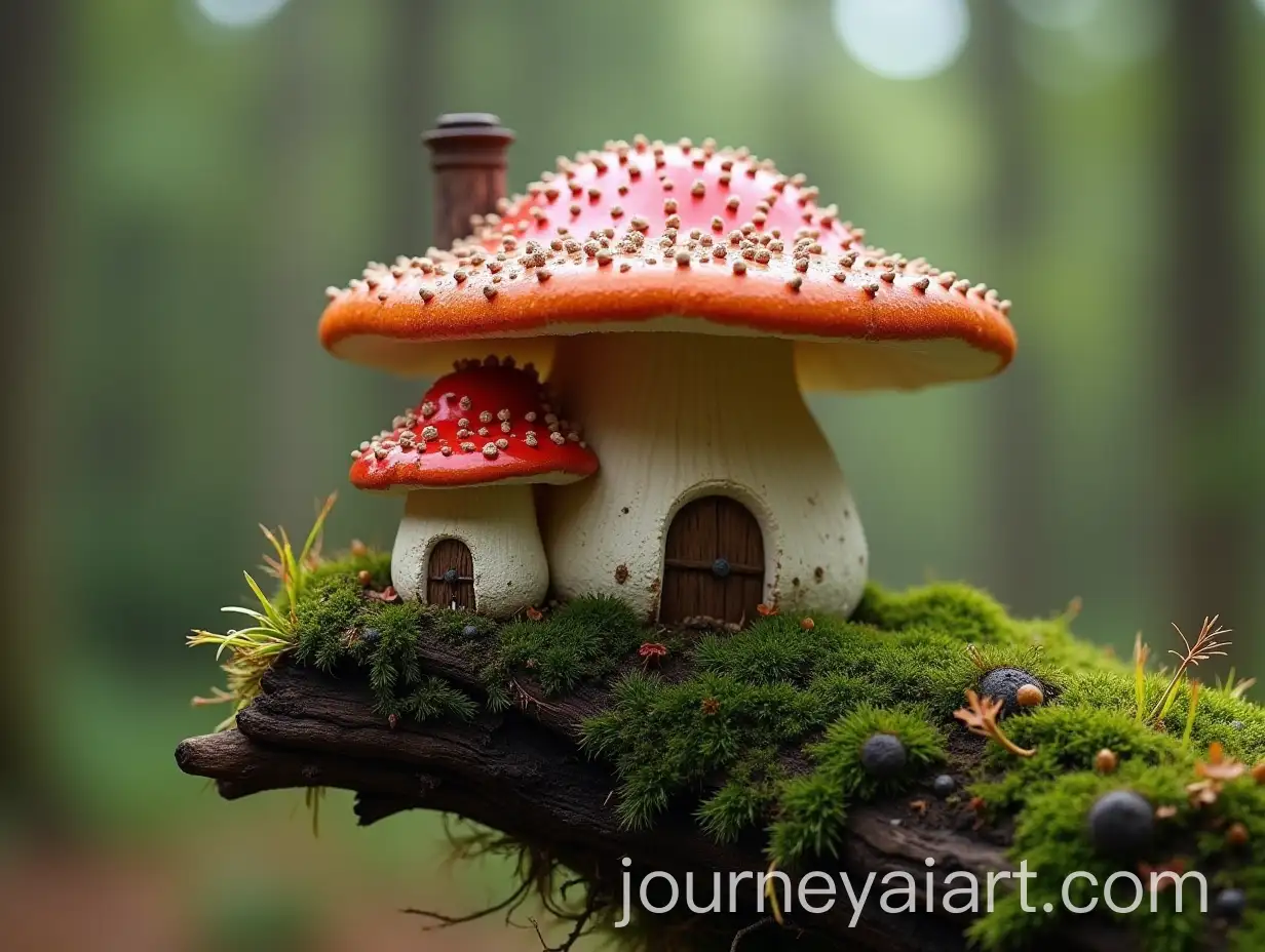 Hyper-Realistic-Mushroom-House-on-Tree-Branch-Tip-CloseUp