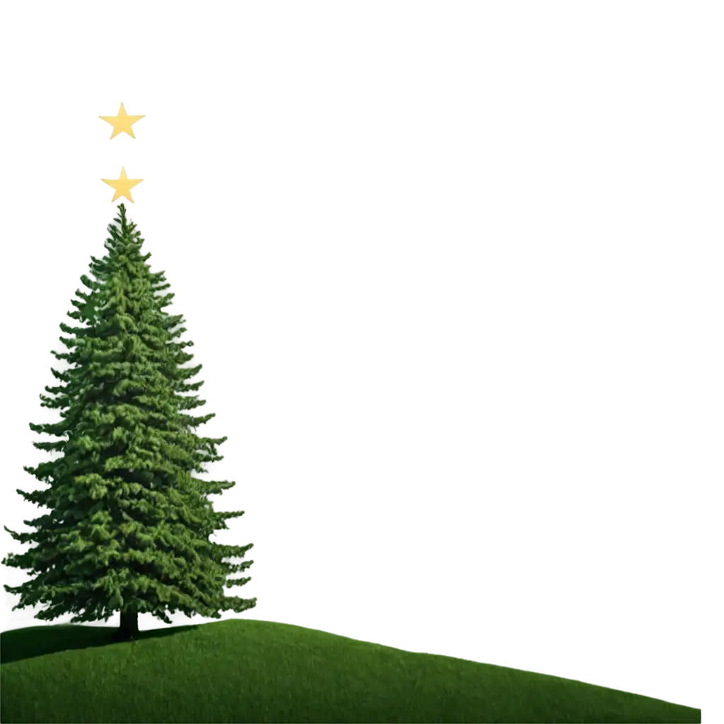 Christmas-Tree-on-a-Hill-PNG-with-Green-Texture-and-Gold-Stars-HighQuality-Image-for-Seasonal-Designs