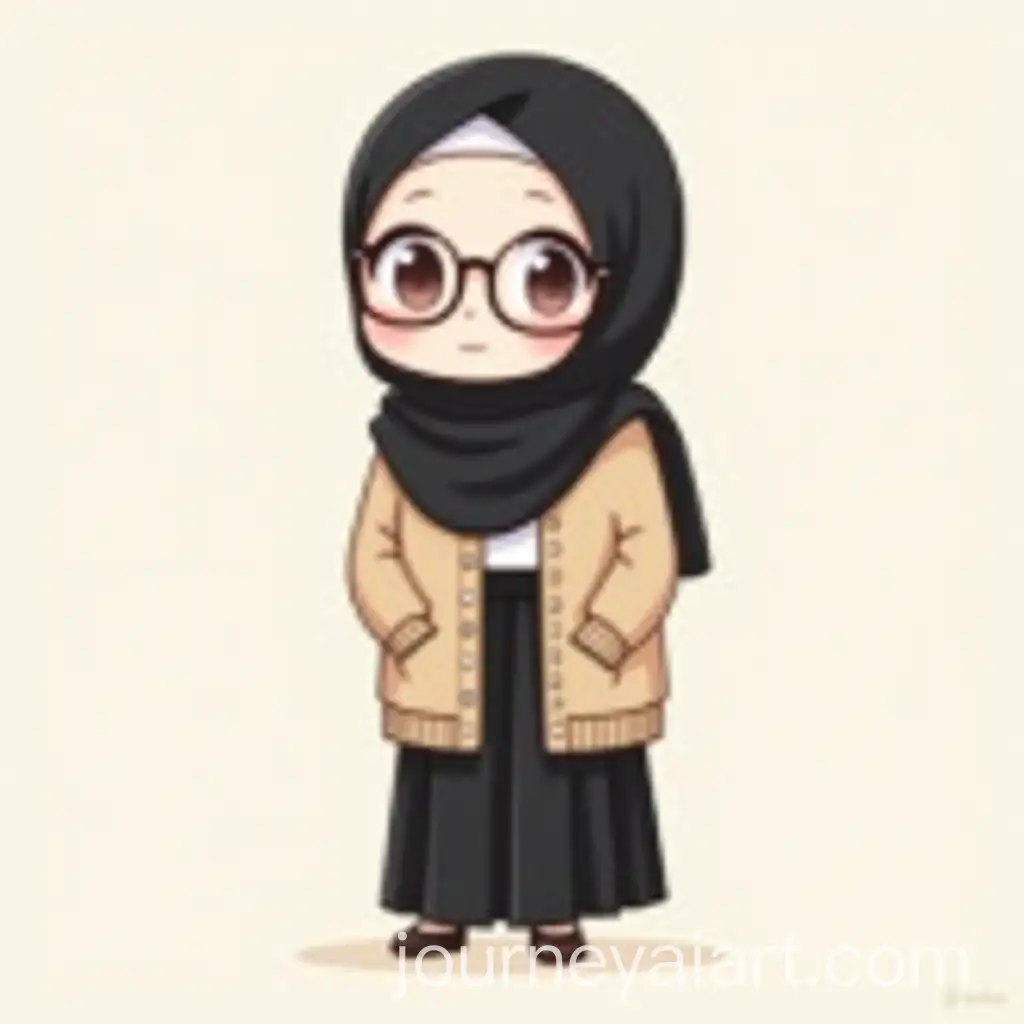 Cute-Chibi-Girl-in-Hijab-and-Cardigan-with-Glasses