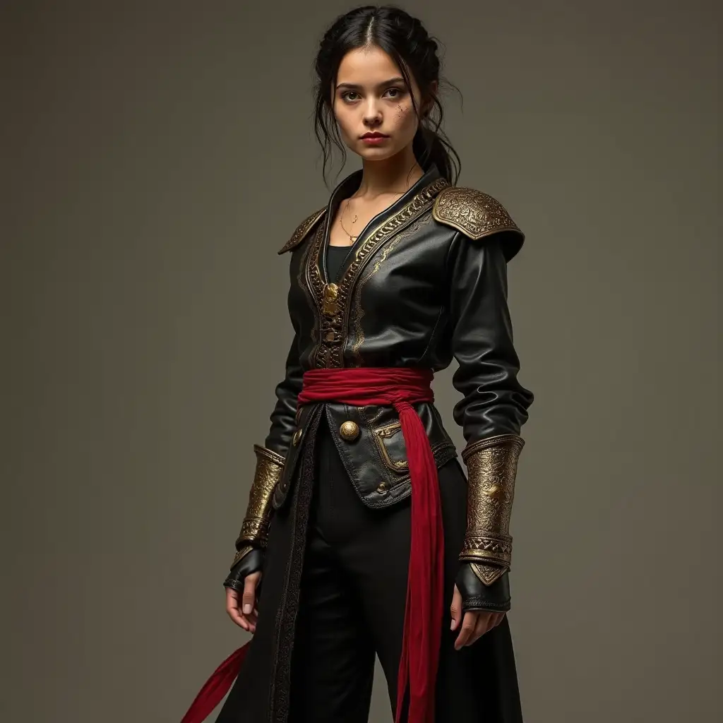 Dafne-Keen-as-Young-Dastan-in-Prince-of-PersiaInspired-Outfit-with-Leather-Armor-and-Golden-Bracers