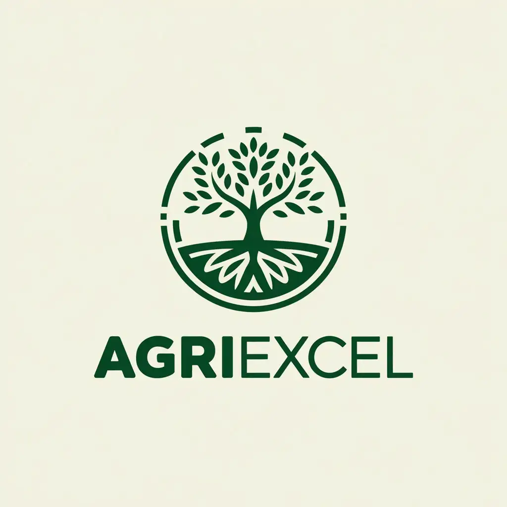 a vector logo design,with the text "AgriExcel", main symbol:Stylized tree with visible roots,Moderate,clear background