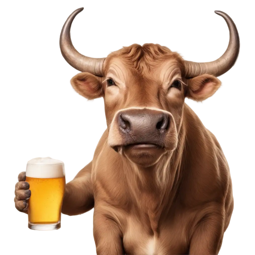 happy bull drinking beer