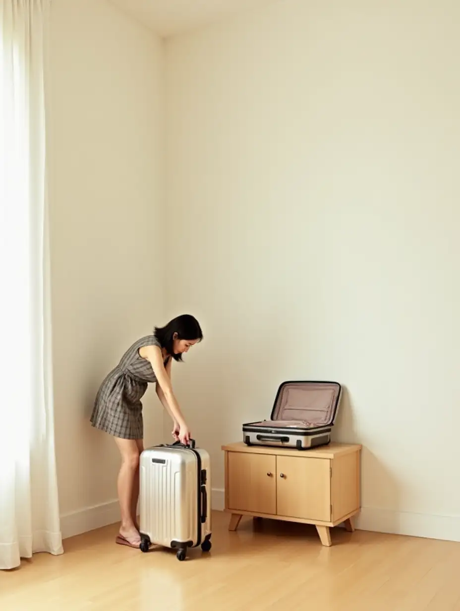 Surrealistic Minimalist Luggage Display in Warm Corner