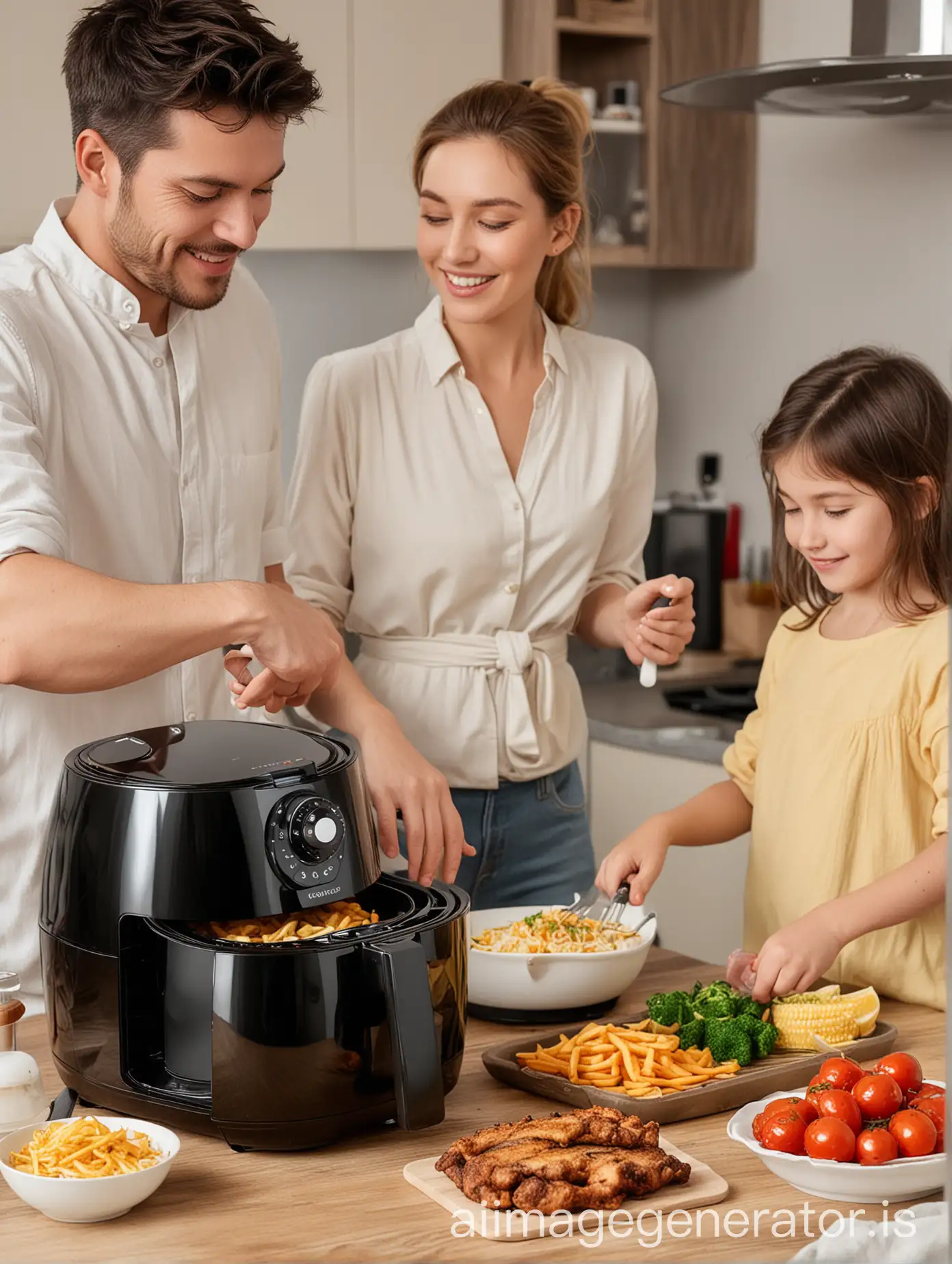 Family-Using-Joyoung-Air-Fryer-in-Kitchen