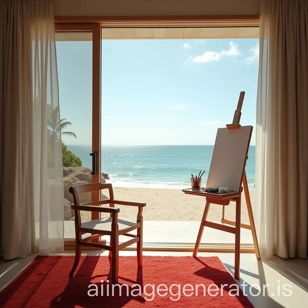 Art-Studio-with-Drawing-Stand-Canvas-and-Beach-View