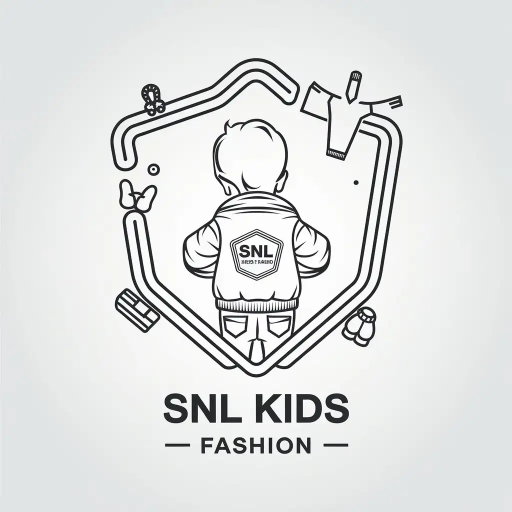 LOGO Design For SNL Kids Fashion Minimalistic Vector Design with Clothes and Toys Theme