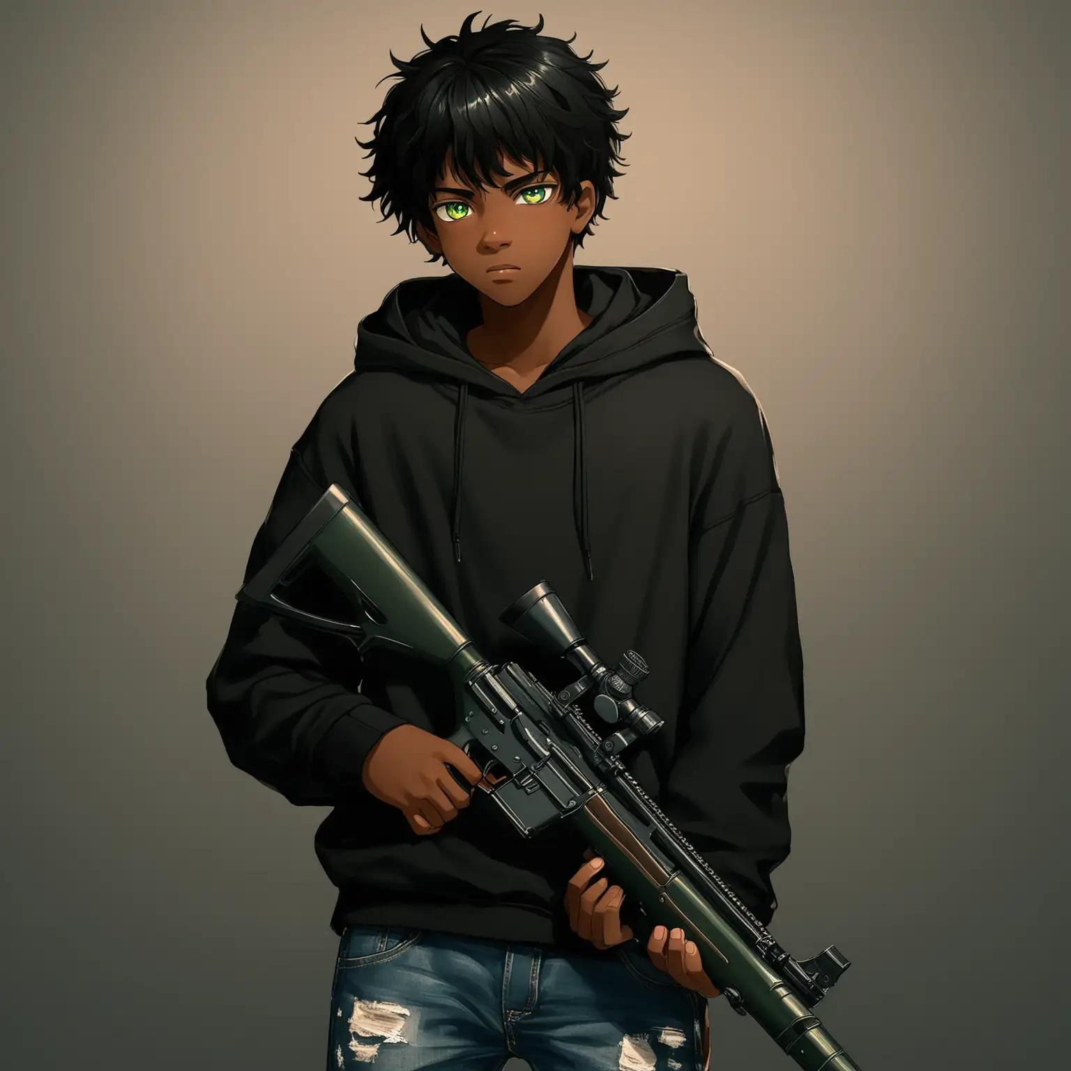 Black Teenage Man Holding a Rifle in Urban Setting