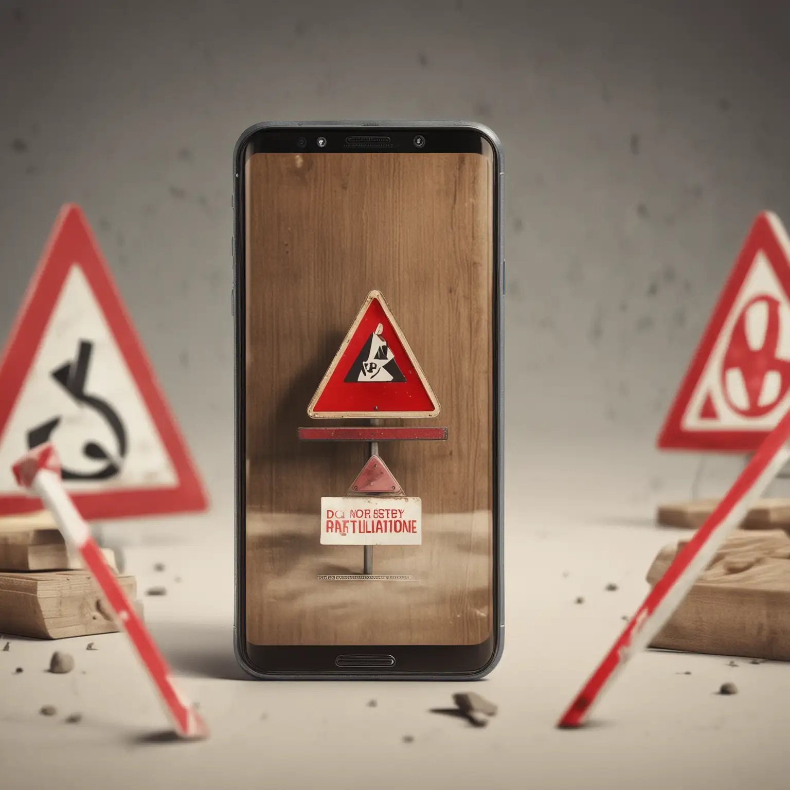 Modern Smartphone with Warning and Prohibition Signs