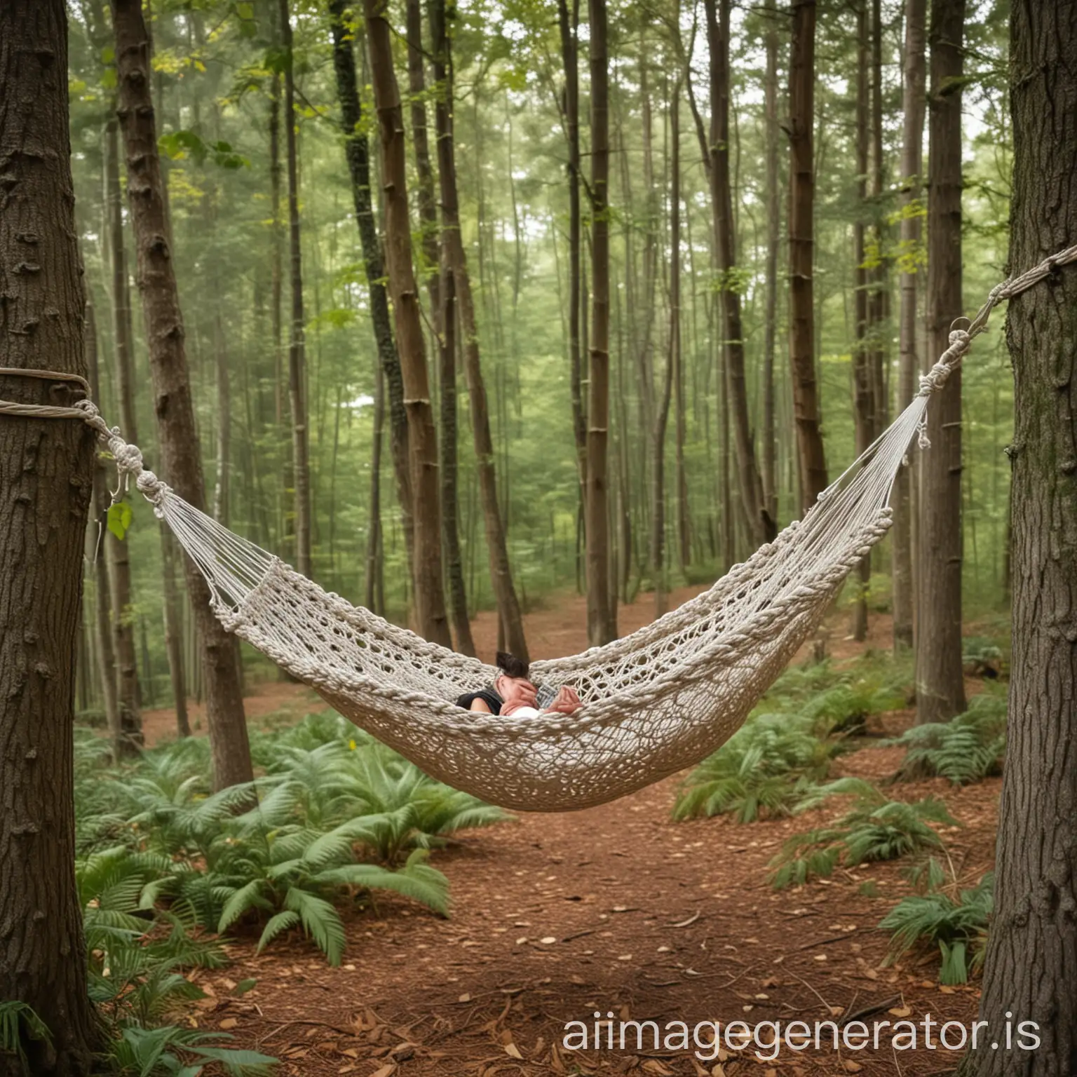 TwoPerson-Hammock-Made-of-Braided-Jonc-Suspended-in-the-Forest