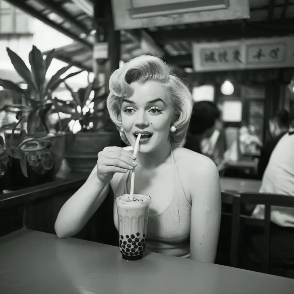 Marilyn-Monroe-Enjoying-Bubble-Tea-Experience