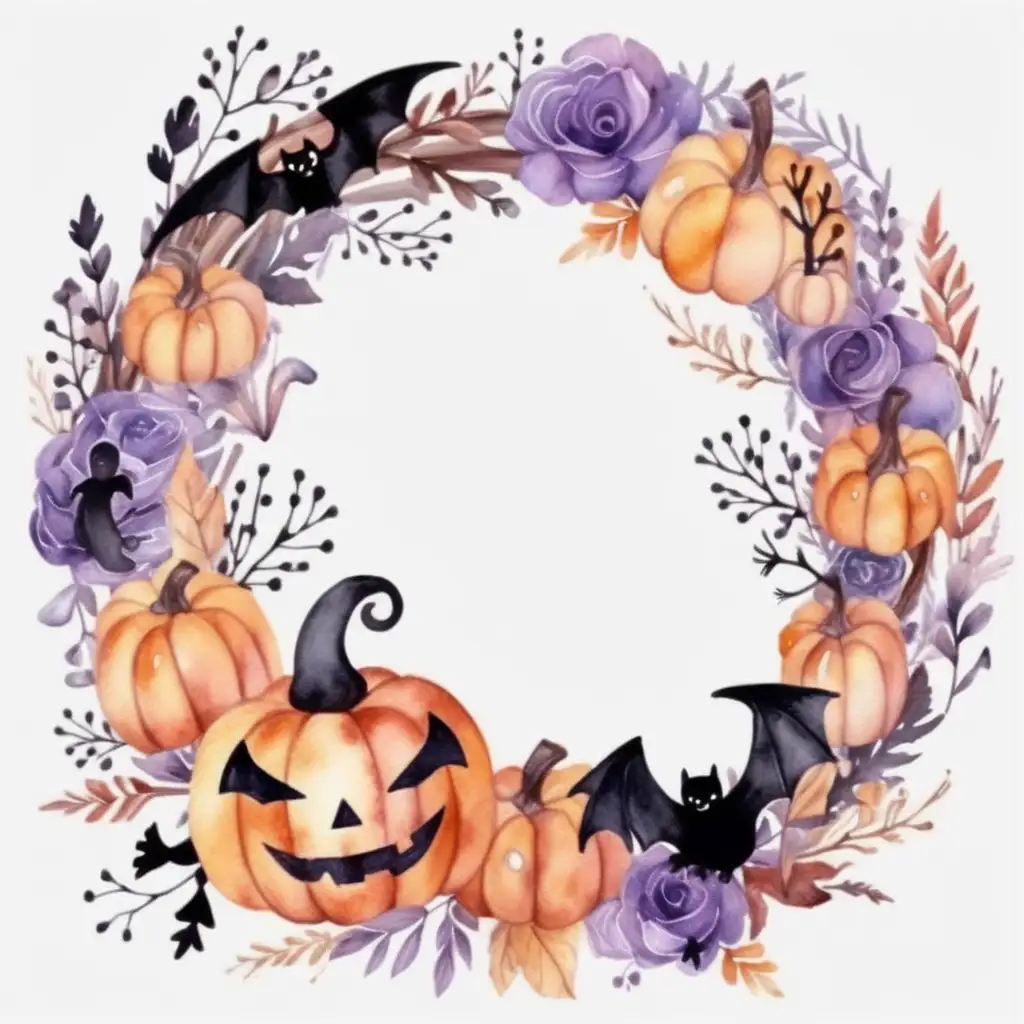 Cute Halloween Wreath with Aesthetic Watercolor Design