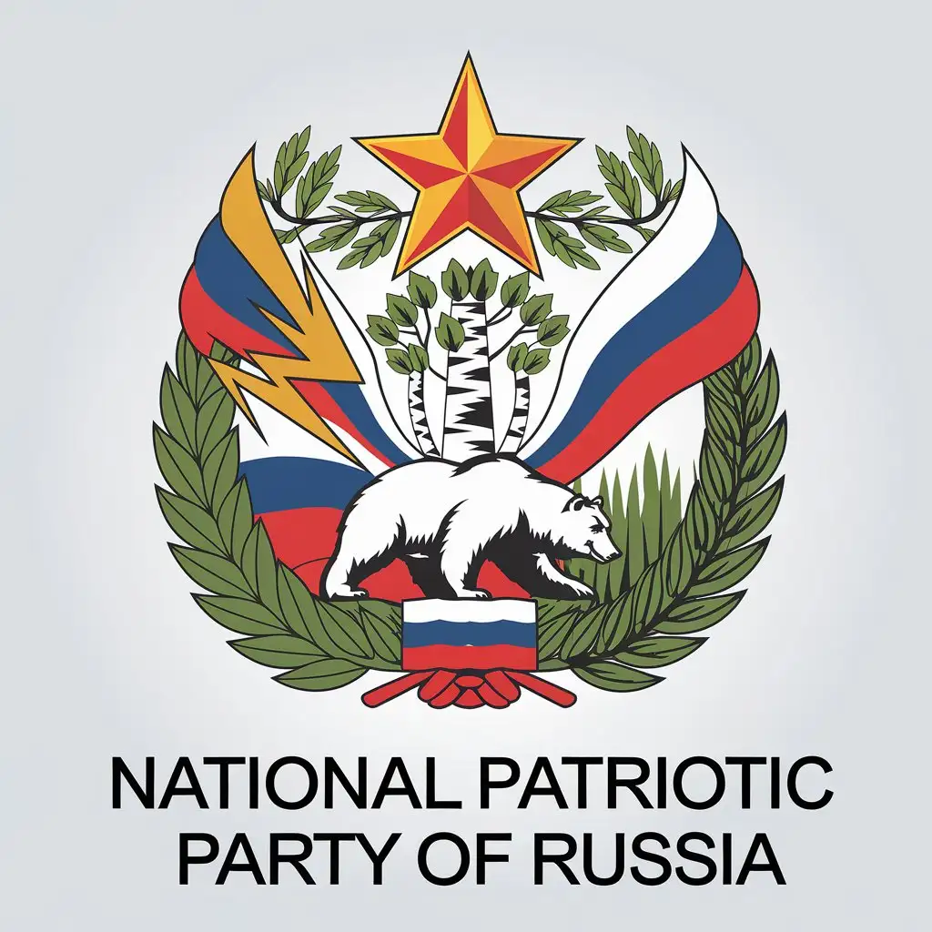 LOGO Design for National Patriotic Party of Russia Star Lightning Birch Bear with National Socialism Symbolism