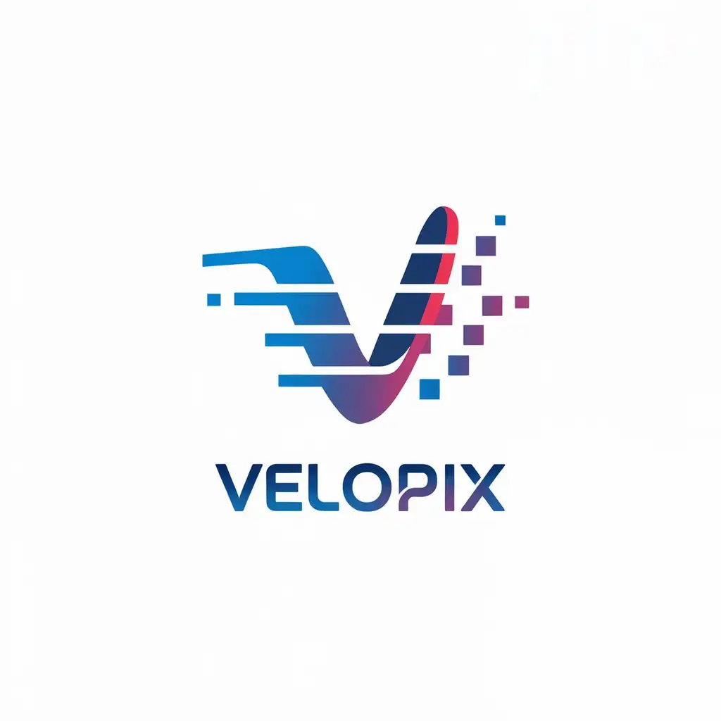 LOGO Design for VeloPix Futuristic BlueRed Gradient with Flowing Curves and Pixel Accents