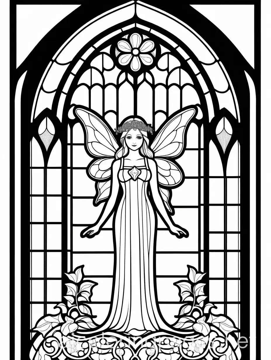 Gothic-Stained-Glass-Window-with-Fairy-Coloring-Page