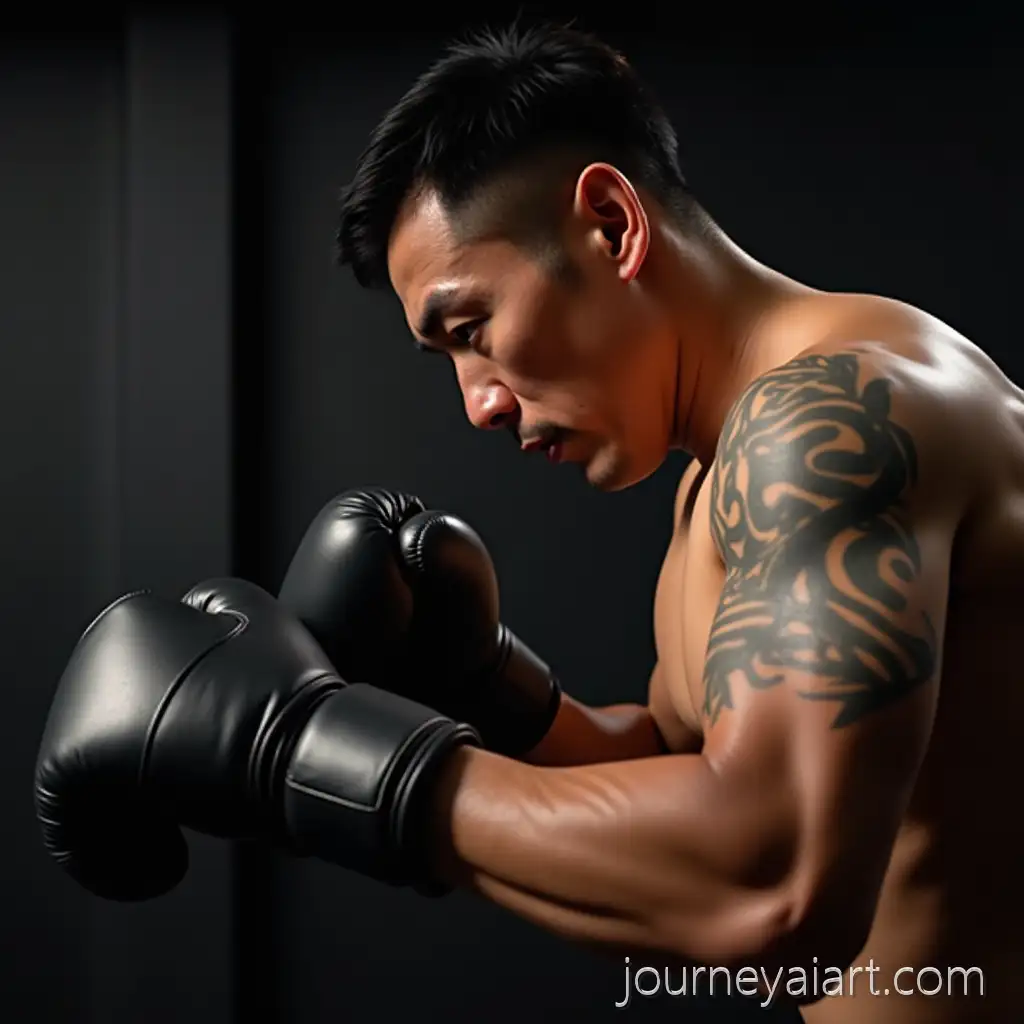 Korean-Boxer-with-Tattoos-Preparing-for-Intense-Training-in-Gym