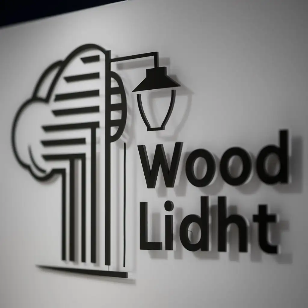 a logo design,with the text "wood & lidht", main symbol:tree and street lamp,Moderate,clear background