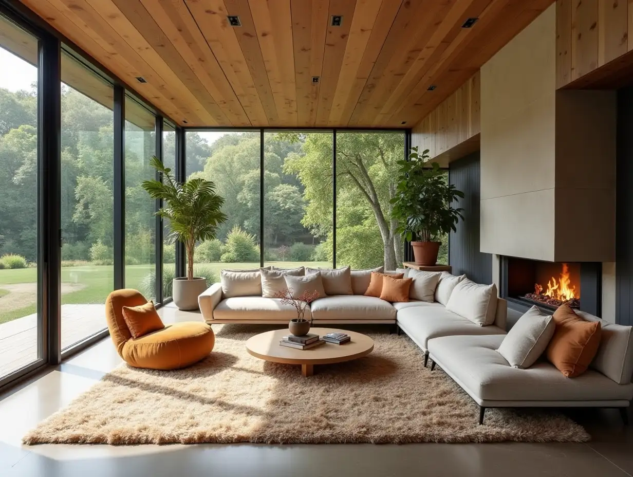 a cozy huge living room, morning light