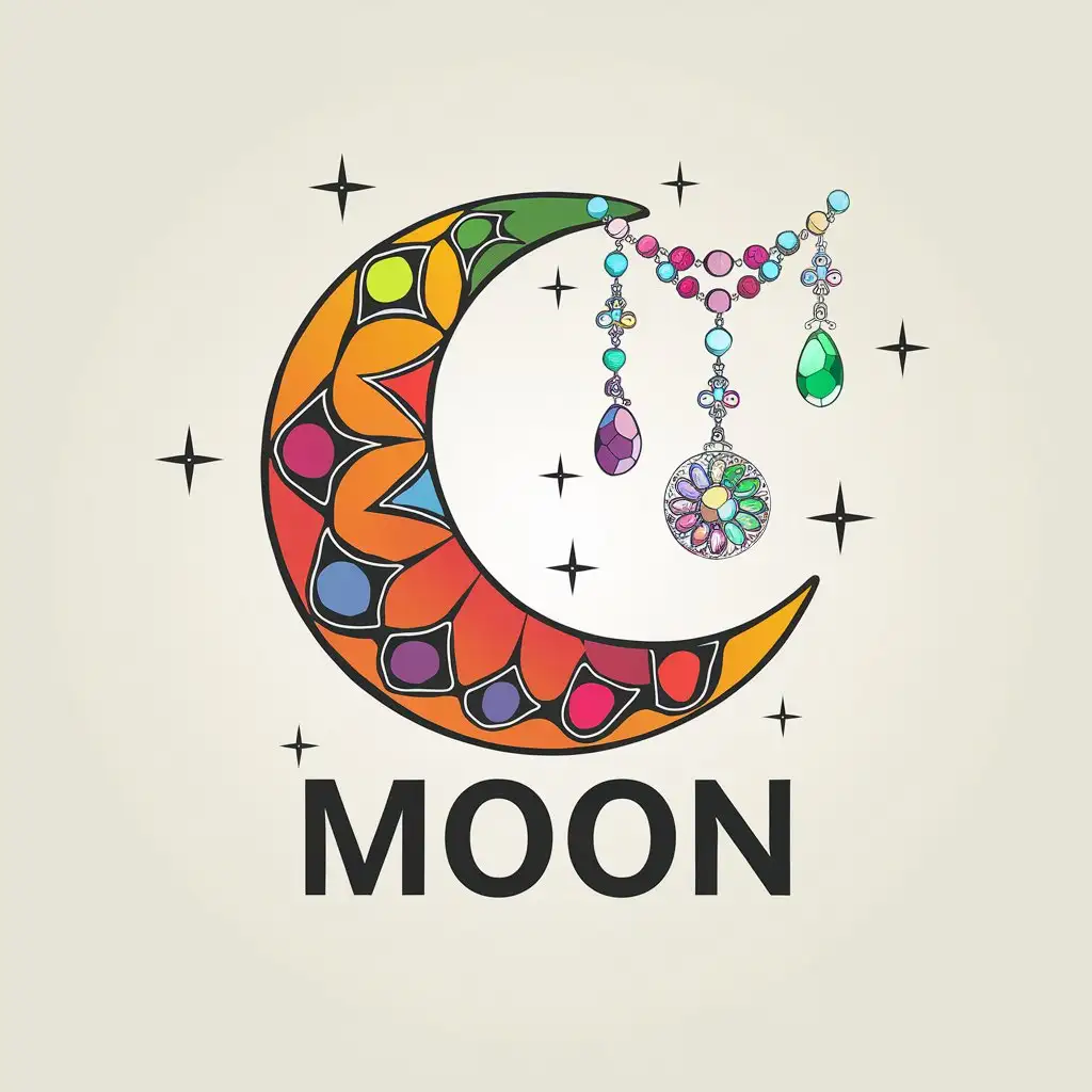 a vector logo design,with the text "moon", main symbol:a COLORFUL logo for a accessory and jewerly shop,Moderate,clear background