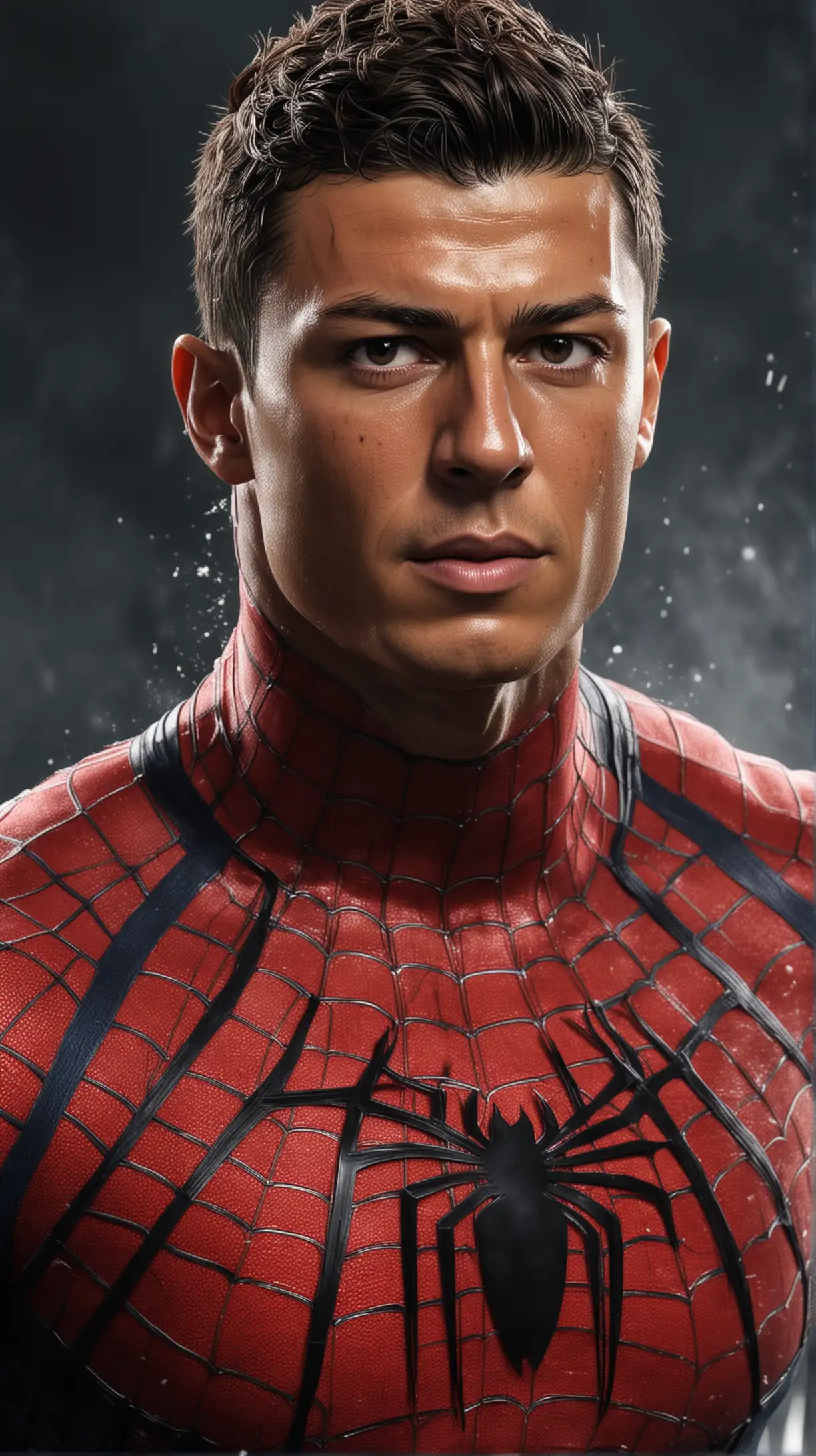 Cristiano Ronaldo Dressed as Spiderman CloseUp Portrait in 4K Quality